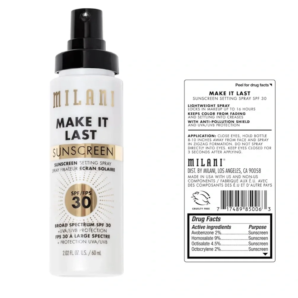 🆕 Travel Size Milani Make It Last Setting Spray with Sunscreen - 2.02 FL OZ